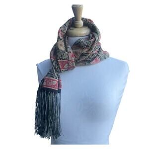 SALDARINI 100% Silk Floral Botanical Fringe Scarf Wrap Made in Italy